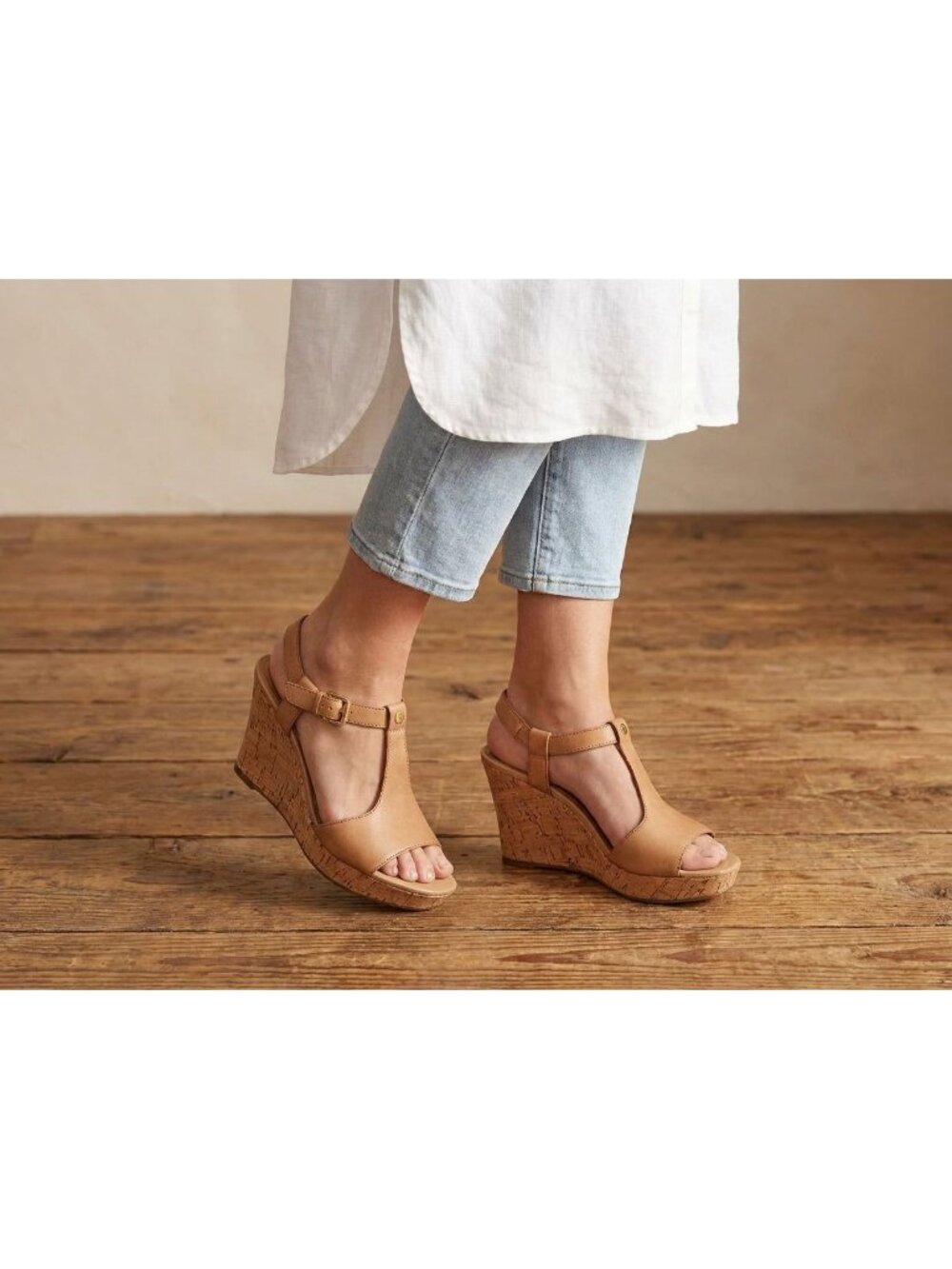 Franco Sarto Womens Sandals Tan Sling Back Peep Toe Cork Platform Wedge Size 9M